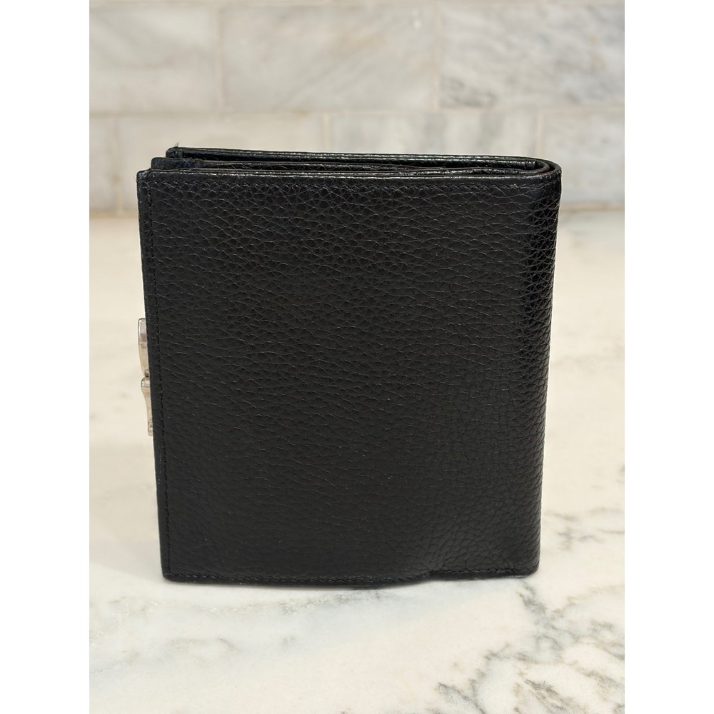 Longchamp Le Foulonne Black Pebbled Leather Bifold Kiss Lock Wallet - Picture 4 of 14